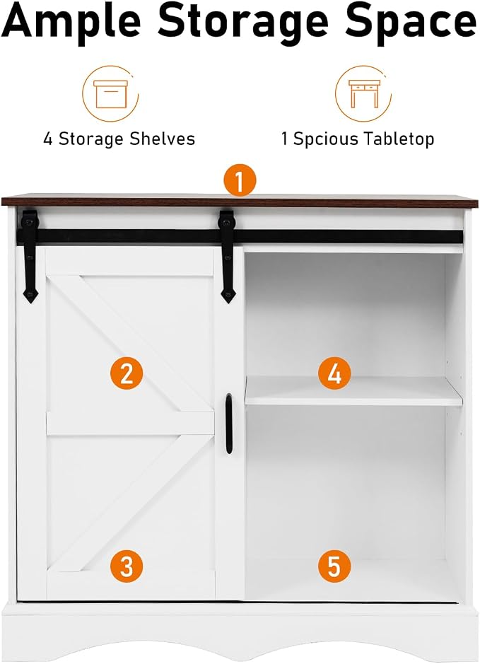 HOMFAMILIA 31.5" H Farmhouse Coffee Bar Cabinet w/Storage, Rustic Buffet Cabinet - Image 7