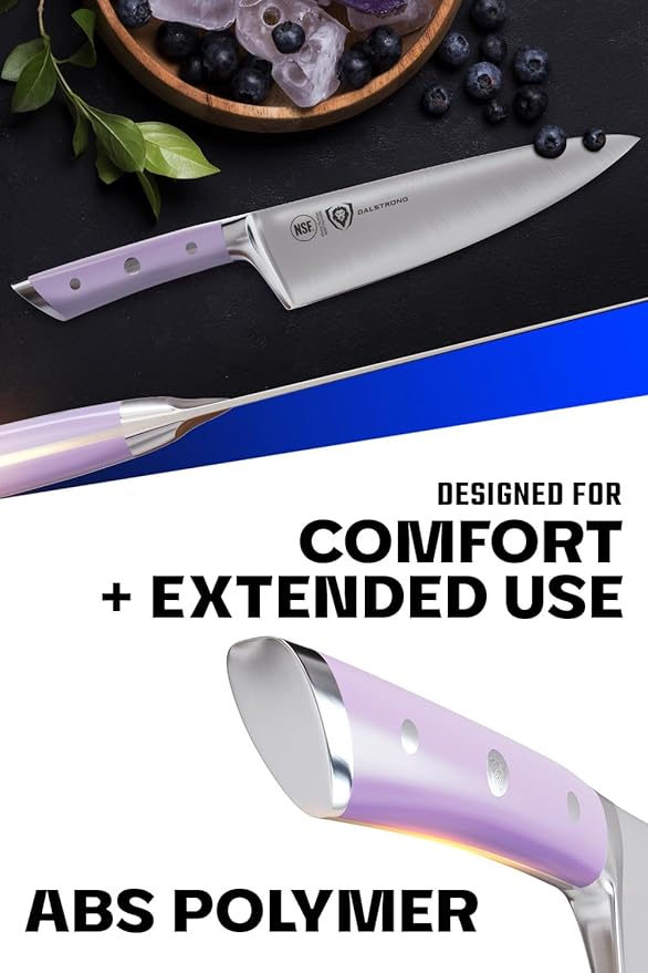 Dalstrong Chef Knife - 8 inch Blade - Gladiator Series - Forged High Carbon German Steel - Razor Sharp Kitchen Knife - Professional Full Tang Knives - Lilac Handle ABS - Sheath - NSF Certified