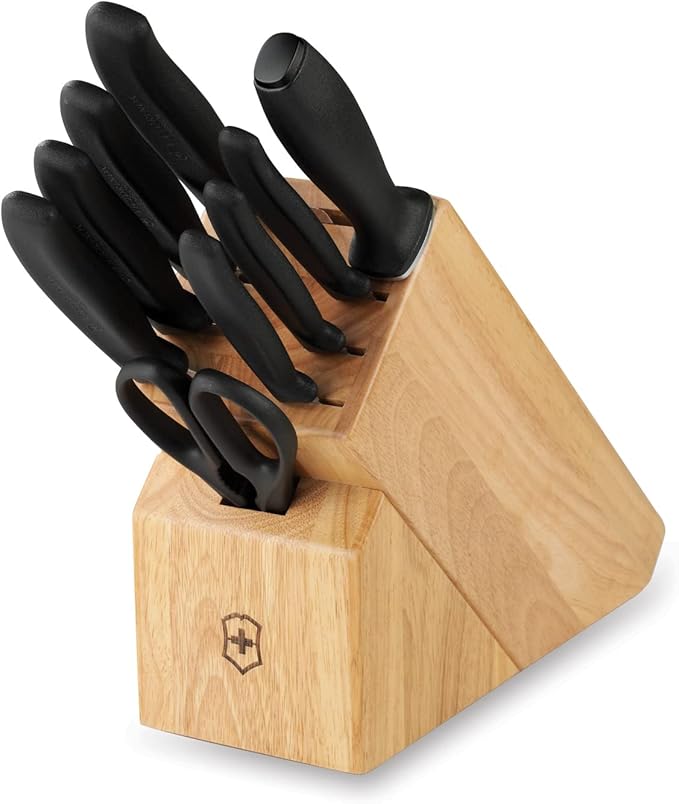 Victorinox Swiss Classic Knife Block - Kitchen Knife Set with Block for Home Essentials - Includes Chef's Knife, Paring Knife & More - Black Handles, 10-Piece Set