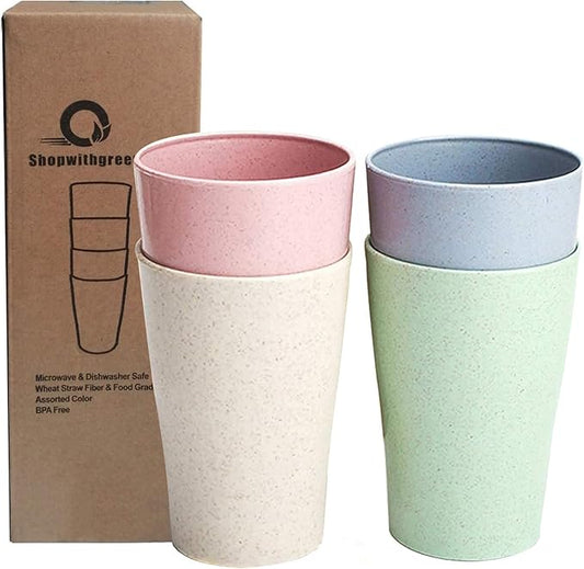 shopwithgreen 14 oz Wheat Straw Cups, Unbreakable Drinking Glasses Stackable | Reusable Water Tumbler, Mug Set for Coffee, Wine, Camping, BPA-Free | Dishwasher & Microwave Safe