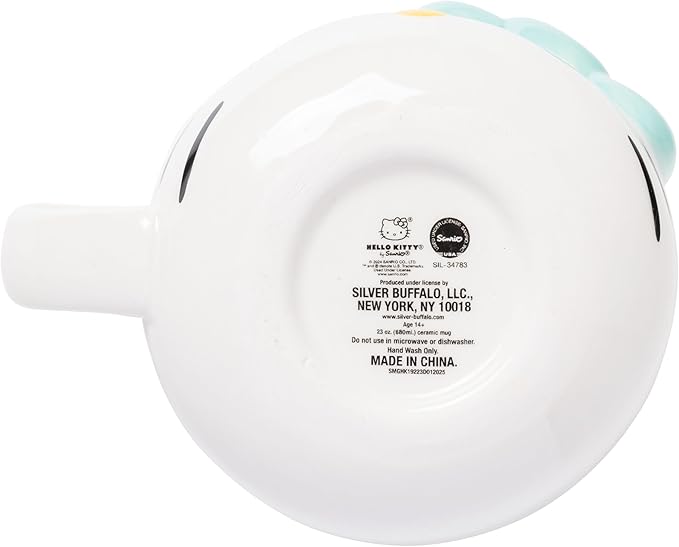 Silver Buffalo Sanrio Hello Kitty Light Blue Bow Ceramic 3D Sculpted Mug, 20 Ounces