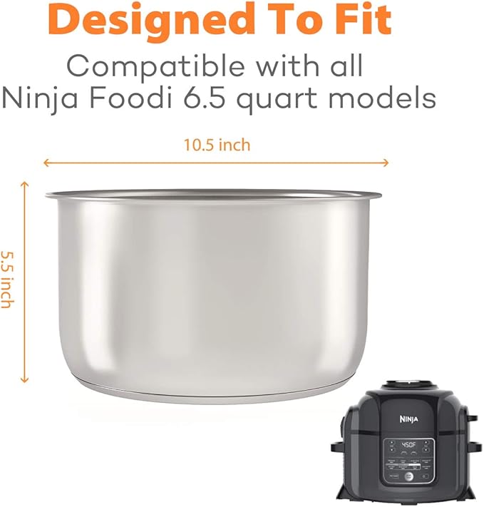 Sicheer Stainless Steel Inner Pot Replacement Insert Liner Accessory Compatible with Ninja Foodi 6.5 Quart