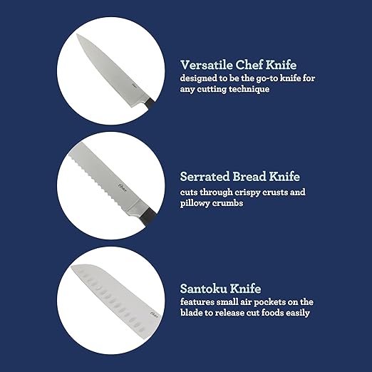 Oster Ginley 18 Piece High Carbon Stainless Steel Cutlery Kitchen Knife Block Set w/ABS Triple Riveted Forged Handle Wood Block - Black - Cuchillos Para Cocina