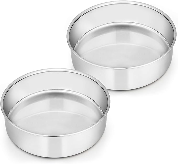E-far 6 Inch Cake Pan Set of 2, Stainless Steel Round Smash Cake Baking Pans, Non-Toxic & Healthy, Mirror Finish & Dishwasher Safe