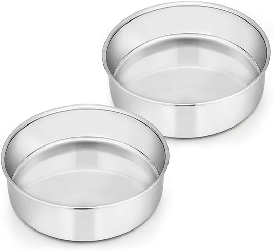 E-far 6 Inch Cake Pan Set of 2, Stainless Steel Round Smash Cake Baking Pans, Non-Toxic & Healthy, Mirror Finish & Dishwasher Safe