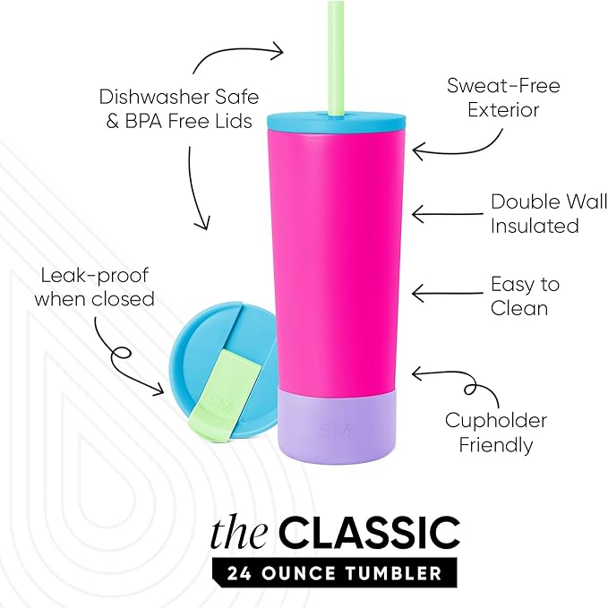 Simple Modern Insulated Tumbler with Lid, Straw, & Boot | Iced Coffee Cup Reusable Stainless Steel Water Bottle Travel Mug | Gifts for Women Men Her Him | Classic Collection | 24oz | 80s Mix