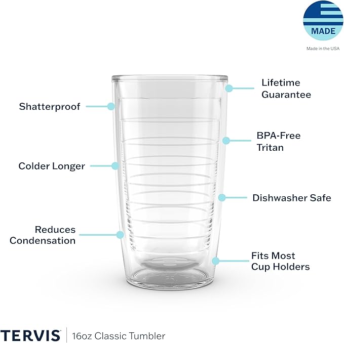 Tervis Clear & Colorful Tabletop Made in USA Double Walled Insulated Tumbler Travel Cup Keeps Drinks Cold & Hot, 16oz - 4pk, River Rock