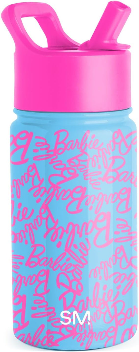 Simple Modern Kids Summit Water Bottle with Straw Lid | Mattel Barbie 14oz Stainless Steel Cup Insulated Tumbler for Girls, School | Barbie Cursive