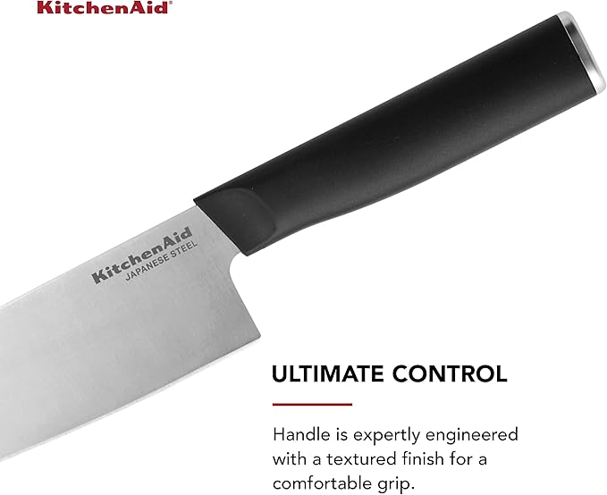 KitchenAid Classic Chef Knife with Custom-Fit Blade Cover, 8-inch, Sharp Kitchen Knife, High-Carbon Japanese Stainless Steel Blade Blade, Black