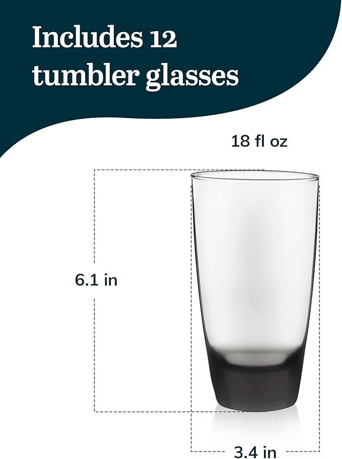 Libbey Classic Smoke Tumbler Glasses, Set of 12