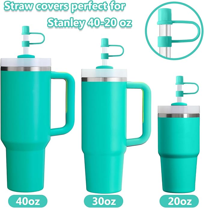 6PCS Silicone Straw Covers Cap Compatible with Stanley Cup 30-40 oz Tumbler with Handle 10mm Straw Toppers Reusable Straw Cover for Stanley Cup Accessories （Green）