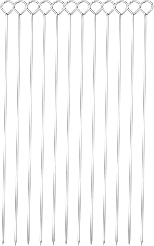 12 Inch Barbecue Skewers, Stainless Steel BBQ Skewers, Shish Kebab Kabob Skewers 12Pcs