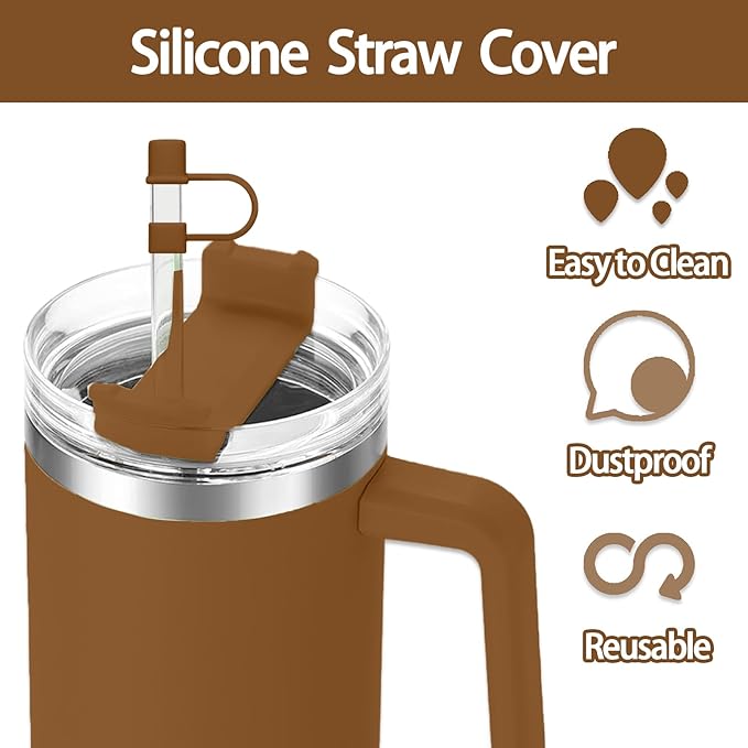 6PCS Silicone Straw Covers Cap Compatible with Stanley Cup 30-40 oz Tumbler with Handle 10mm Straw Toppers Reusable Cover for Stanley Cup Accessories（Brown）