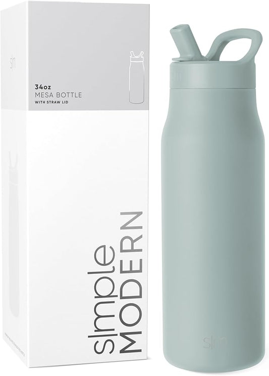 Simple Modern Water Bottle with Straw lid | Insulated Stainless Steel Thermos | Reusable Travel Water Bottles for Gym & Sports | Leak Proof & BPA Free | 34oz, Sea Glass Sage