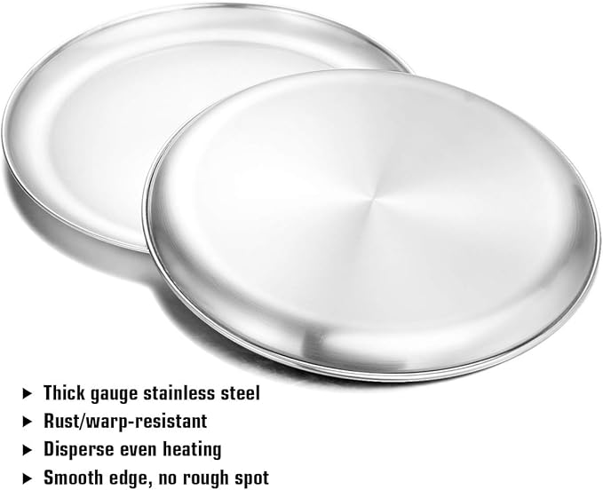 Deedro Pizza Baking Pan 12 Inch Stainless Steel Round Tray - Oven Sheet, Crisper, Healthy Cooking Pan for Pizza, 2 Pack