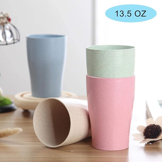 shopwithgreen 14 oz Wheat Straw Cups, Unbreakable Drinking Glasses Stackable | Reusable Water Tumbler, Mug Set for Coffee, Wine, Camping, BPA-Free | Dishwasher & Microwave Safe