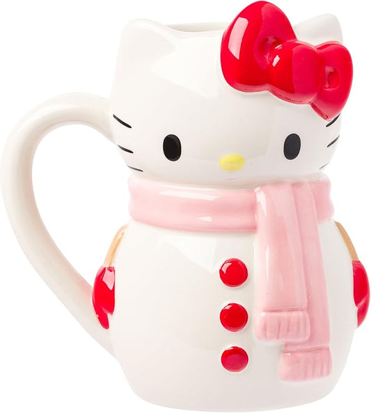Silver Buffalo Sanrio Hello Kitty Christmas Holiday Snow Man Ceramic 3D Sculpted Mug, 20 Ounces