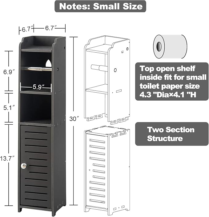 AOJEZOR Toilet Paper Holder Stand: Small Toilet Bathroom Storage Cabinet for Small Spaces