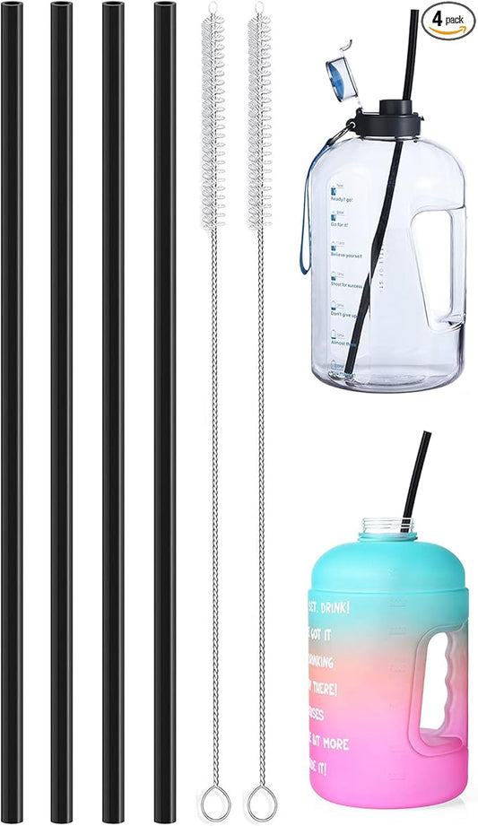 ALINK 15 inch Extra Long Reusable Black Silicone Straws, 4-Pack Flexible Straws for Stanley 40 oz Tumbler, 1 Gallon Water Bottle, Wine Bottle, 128 64 oz Tumbler with Brush