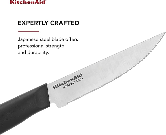 KitchenAid Classic 4 Piece Steak Knife Set, 4.5-Inch, High-Carbon Japanese Stee Blades, Sharp Kitchen Knife Set, Black