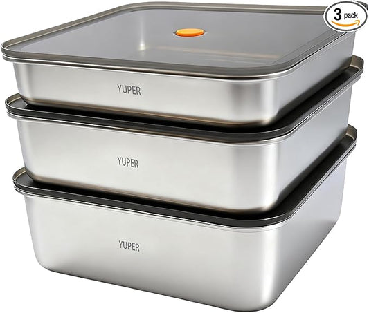 YUPER Stainless Steel Food Storage Containers, Large Meal Prep Container Sets with Lids, BPA Free, Leak Proof & Airtight, Microwave, Dishwasher, Fridge, Freezer & Oven Safe, 3 Pack (84+125+162OZ)