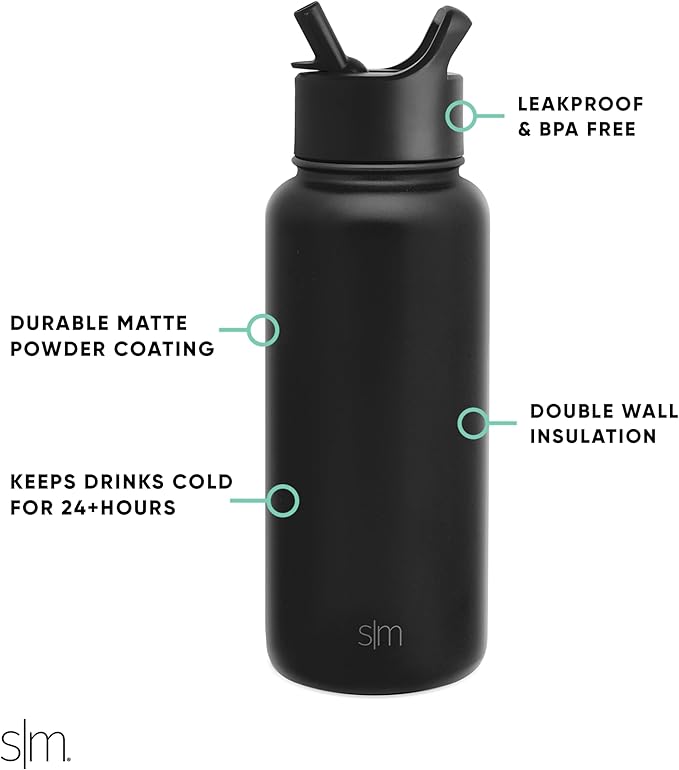 Simple Modern Disney Minnie Mouse Water Bottle with Straw Lid Vacuum Insulated Stainless Steel Metal Thermos | Gifts for Women Leak Proof Flask | Summit Collection | 32oz | Minnie Mouse on Blue
