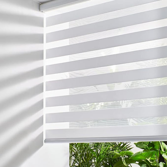 Persilux Cordless Zebra Blinds for Indoor Windows, Free-Stop Zebra Blinds Cordless, Light Filtering Sheer Shades Dual Layer for Day and Night, Zebra Roller Shades for Home (33.5" W X 64" H, White)