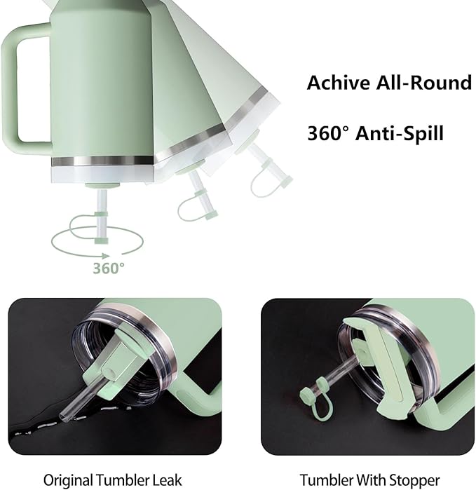 Silicone Spill Stopper Set Compatible with Stanley Cup 2.0 30oz & 40oz with Straw Cover (Set of 2, Matcha)
