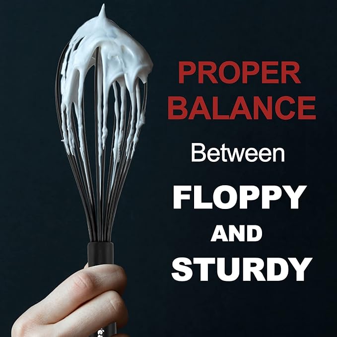 Anaeat Kitchen Whisk Set of 5, Perfect for Non-Stick Cookware, Egg Beater Milk Blender for Whisking, Cooking, Baking - 5"+7" Mini Wire Whisk and 8.5''+10.5''+12'' Silicone Balloon Whisks (Black)