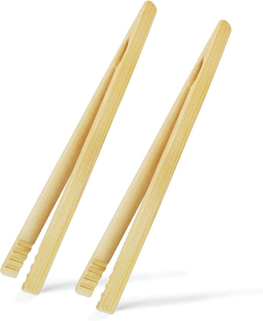 2 Pieces Natural Bamboo Toast Tongs, bamboo tongs,10.2 Inches Long Tongs with Anti-slip Design,for Toaster,Fruits, Bread & Pickles, Kitchen Utensil, Salad, Pasta, Grilling, BBQ