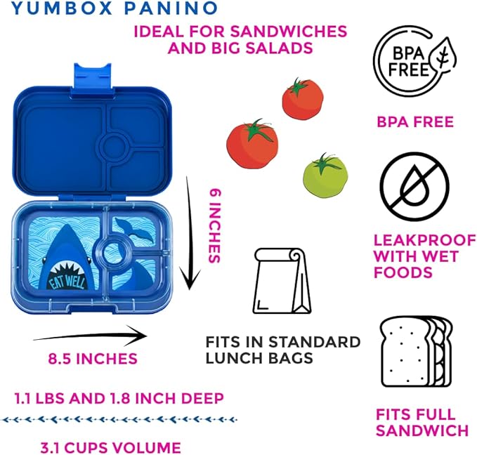Yumbox Panino Leakproof Bento Lunch Box Container for Kids & Adults (Surf Blue Shark)