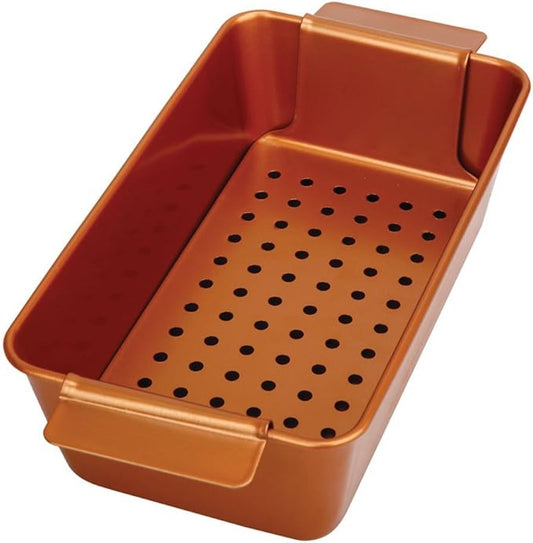Volar Non-Stick Meatloaf Pan 2-Piece Healthy Meatloaf Pan Set Copper Coating With Removable Tray Drains Grease