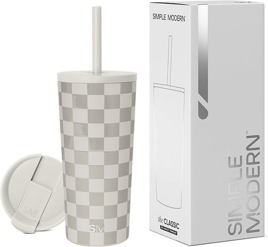 Simple Modern Insulated Tumbler with Lid and Straw | Iced Coffee Cup Reusable Stainless Steel Water Bottle Travel Mug | Gifts for Women Men Her Him | Classic Collection | 20oz | Checkmate