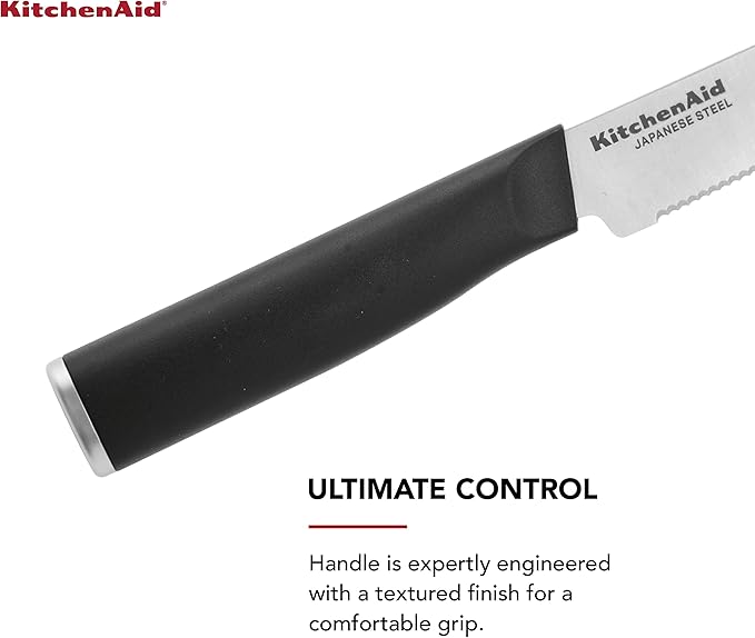 KitchenAid Classic 4 Piece Steak Knife Set, 4.5-Inch, High-Carbon Japanese Stee Blades, Sharp Kitchen Knife Set, Black
