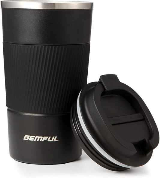 GEMFUL 17oz Travel Coffee Mug To Go with Lid Stainless Steel Insulated Cups Reusable Tumbler Leak Proof Coffee Lovers Gift for Hot Cold Drinks Women Men Office Car (Black)
