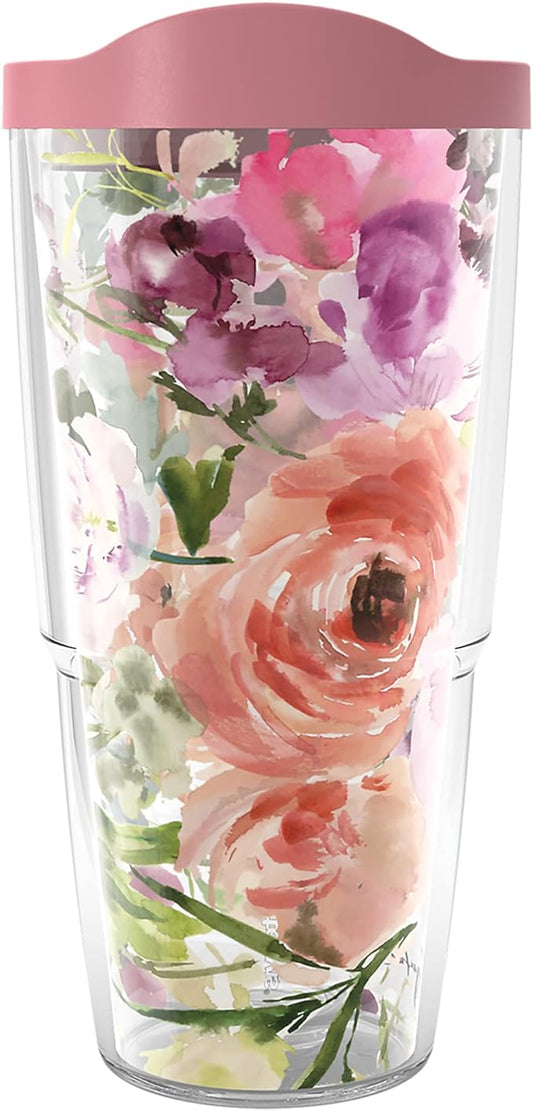 Tervis Kelly Ventura - Floral Collection Made in USA Double Walled Insulated Tumbler Travel Cup Keeps Drinks Cold & Hot, 24oz - Classic, Heather Rose