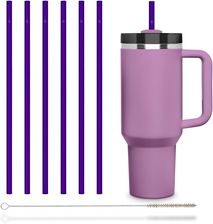 HALM Stanley Quencher Tumbler Glass Straws Purple Reusable Replacement Straws for Tumbler with Handle Stainless Steel Drinking Cup Accessory BPA-Free & Dishwasher Safe