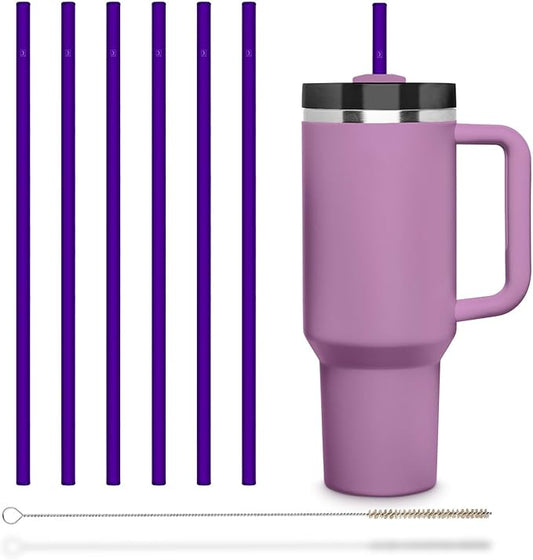 HALM Stanley Quencher Tumbler Glass Straws Purple Reusable Replacement Straws for Tumbler with Handle Stainless Steel Drinking Cup Accessory BPA-Free & Dishwasher Safe