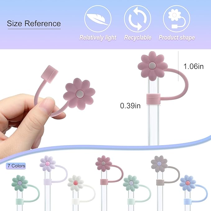 Velaco 7pc 0.4in/10mm Silicone Straw Covers - Compatible with Stanley 20-40 Oz Cup, Dust-Proof Straw Caps for Water Bottle