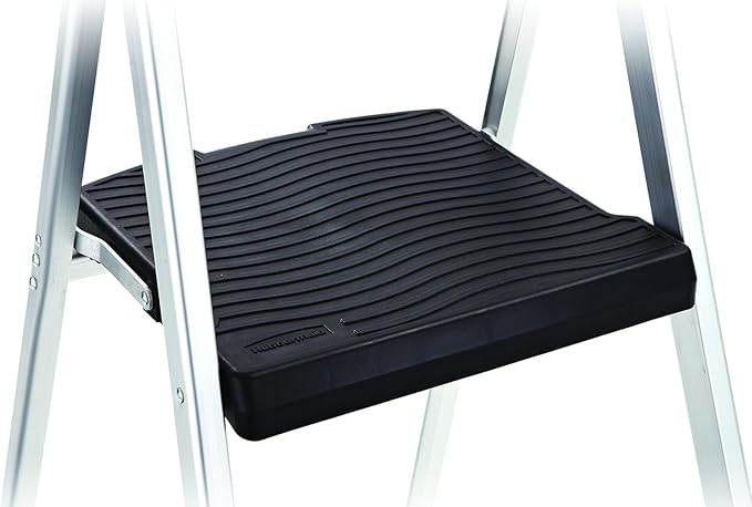 Rubbermaid 2-Step Ladder, Aluminum Lightweight Folding Step Stool with Project Top, Silver, Tested to US Safety Standards, No Assembly Required