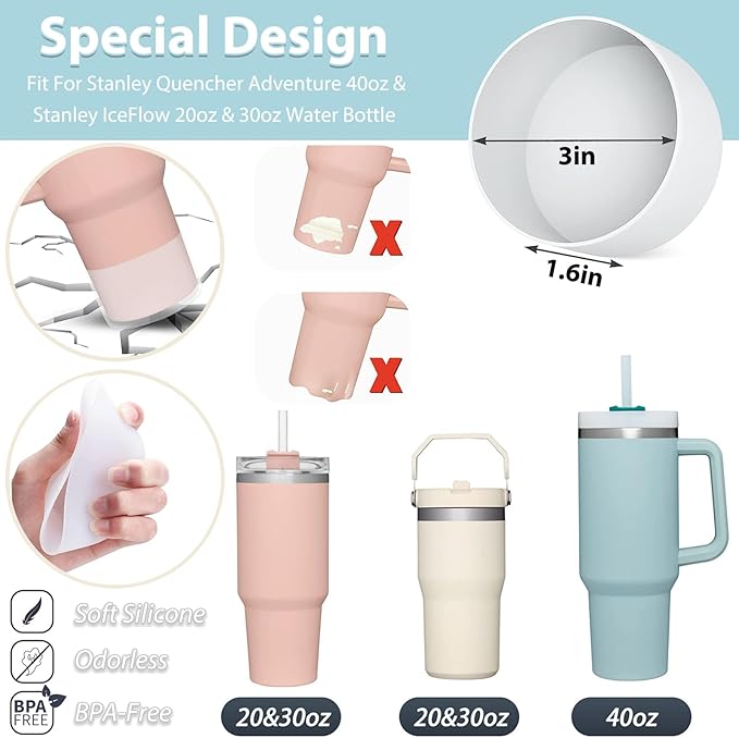 Stanley Cup Accessories - 6pc Spill Proof Stoppers, Straw Covers, Boot for 40oz & 30oz Tumblers (WHITE)