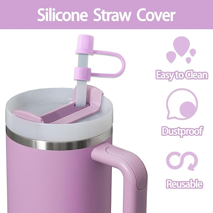6PCS Purple Silicone Straw Covers Cap for Stanley Cup 30-40 oz Tumbler with Handle, Reusable Straw Toppers