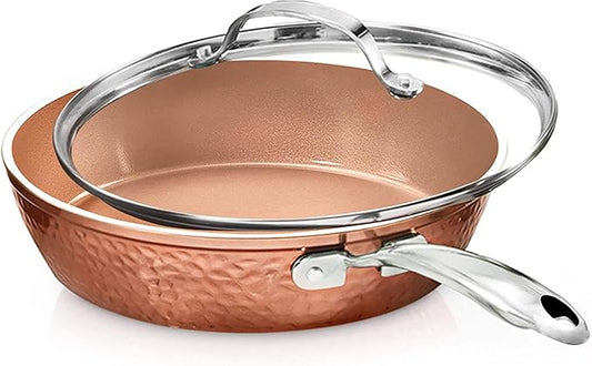 Gotham Steel 9.5" Hammered Pan with Tempered Glass Lid and Cool Touch Handles, Ultra Nonstick Fry Pan, Scratch Resistant Dishwasher Oven-Safe, Non-toxic Frying Pans and Skillets Cookware As Seen on TV