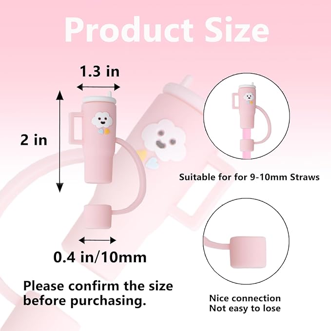 6 Pcs Lovely Cup Straw Covers Cap Toppers Compatible with Stanley 30&40 oz Tumbler Cups,Reusable Cute Silicone Straw Tips Lids Protectors for 0.4 in/10mm Stanley Cups Straws Accessories