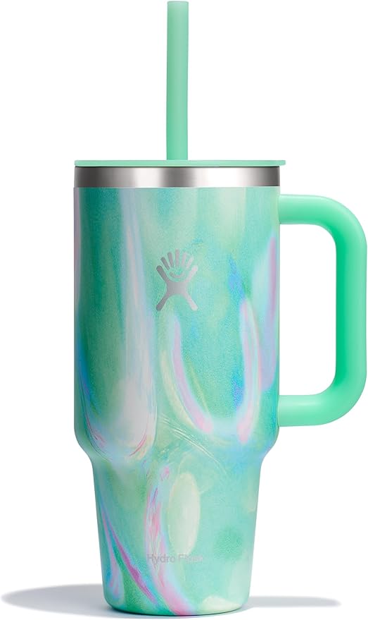 Hydro Flask Travel Tumbler with Handle, Lid and Straw - Insulated Stainless Steel in 32 Oz Jelly Green