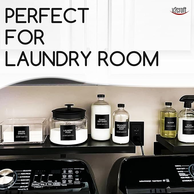144 PCS Minimalist Laundry Room Labels Set, Water Resistant Stickers,Water/Oil Resistant Stickers for Laundry Room, Linen Closet Home Bathroom and The Beauty Organization（Black