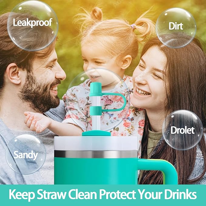 6PCS Silicone Straw Covers Cap Compatible with Stanley Cup 30-40 oz Tumbler with Handle 10mm Straw Toppers Reusable Straw Cover for Stanley Cup Accessories （Green）