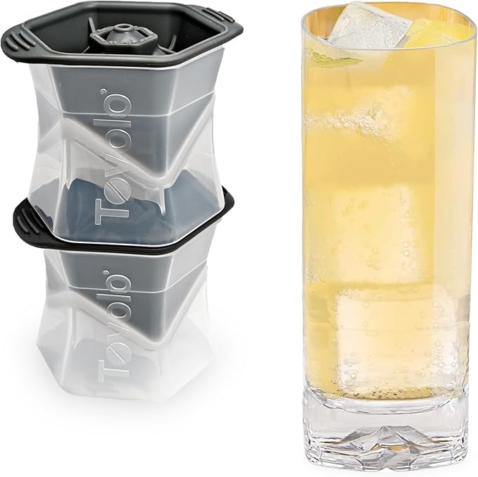 Tovolo Colossal Cube Ice Molds, Set of 2 - Large Ice Cube Mold Ideal for Whiskey, Cocktails & Any Cold Beverage - Odor-Free Freezer Storage, Dishwasher-Safe with Silicone Plunger