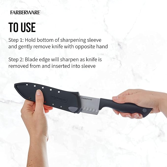 Farberware Edgekeeper 5-Inch Santoku Knife with Self-Sharpening Blade Cover, High Carbon-Stainless Steel Kitchen Knife with Ergonomic Handle, Razor-Sharp Knife, Black