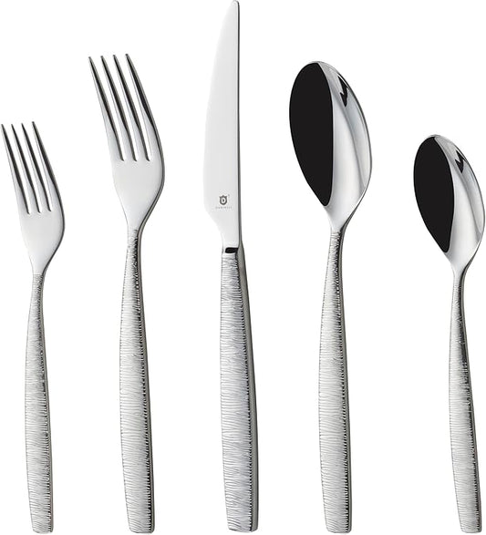 Engraved Silverware Set for 16 | 18/10 Stainless Steel Flatware with Mirror Finish and Engraved Handles | Heavy-Duty, Dishwasher Safe, Built to Last (80-Piece, Mezzano Engraved)